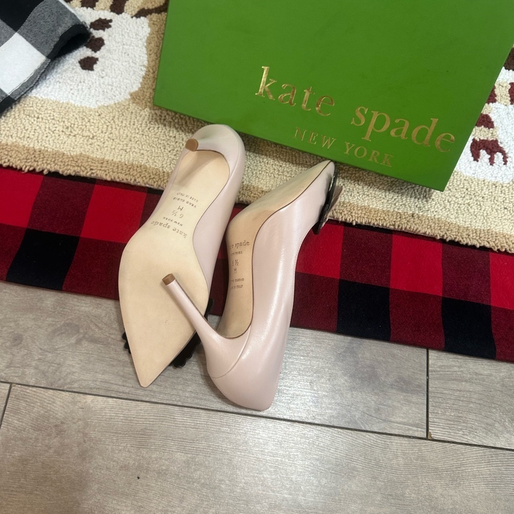 New Kate Spade Laurie Heels Butterfly Women’s 6.5 w/ Box Pale Pink Nappa Leather - Picture 13 of 16